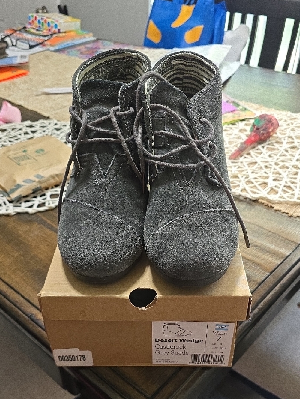 Toms Grey Suede Desert Wedge Ankle Boots